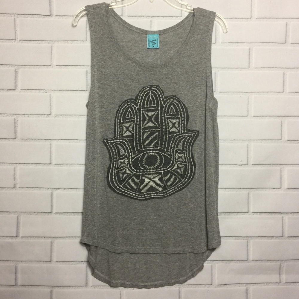 NAMASTE HAND ASYMMETRICAL TUNIC TANK | Gray | Med